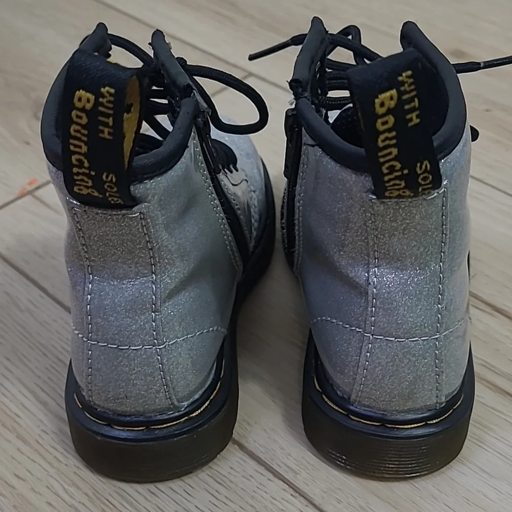 Dr. Martens Kids' Shimmering Silver Boots Size 8
